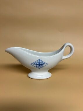 Hôpital Ste Thérèse Ceramic Gravy Boat - White with Blue Logo